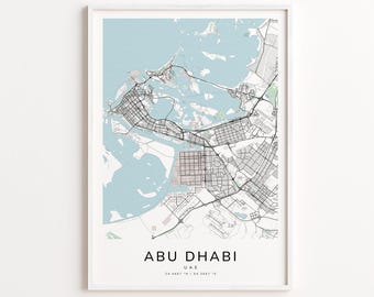 Abu Dhabi UAE Map Print – Detailed Street Map Wall Art, Modern City Map Poster, Travel Decor Gift