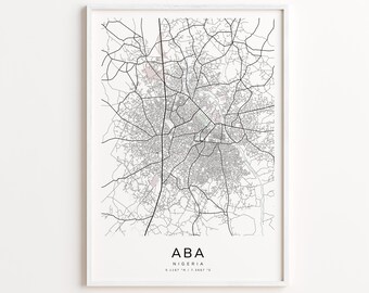 Aba Nigeria Map Print – Detailed Street Map Wall Art, Modern City Map Poster, Home Wall Decor