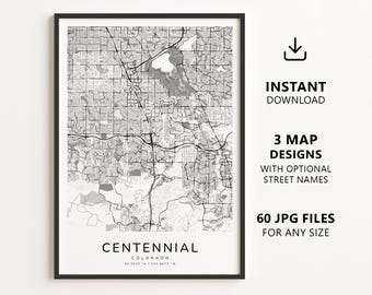 Centennial, Colorado Map Printable – Digital Download City Map, Minimalist Street Map Wall Art
