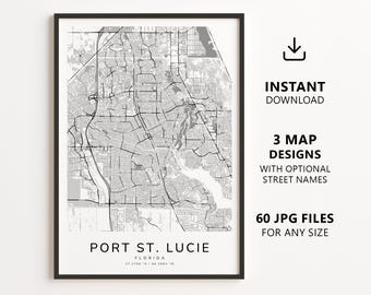 Port St. Lucie, Florida Map Printable – Digital Download City Map, Minimalist Street Map Wall Art