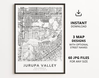 Jurupa Valley, California Map Printable – Digital Download City Map Wall Art, Minimalist Street Map Poster