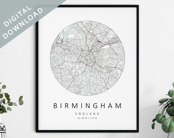 Birmingham Map Print | Map Of Birmingham | Birmingham England City Map Art | Birmingham Poster | Birmingham Print DIGITAL DOWNLOAD