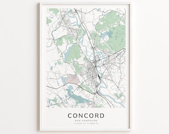 Concord New Hampshire Map Print – Detailed Street Map Wall Art, Modern City Map Poster, Home Wall Decor