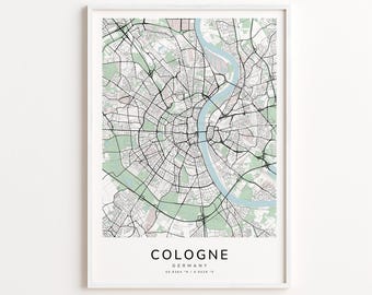 Cologne Germany Map Print – Detailed Street Map Wall Art, Modern City Map Poster, Home Wall Decor
