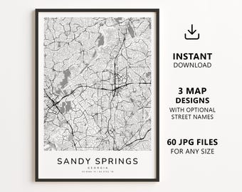 Sandy Springs, Georgia Map Printable – Digital Download City Map, Minimalist Street Map Wall Art
