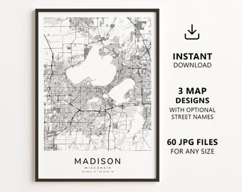 Madison, Wisconsin Map Printable – Digital Download City Map, Minimalist Street Map Wall Art