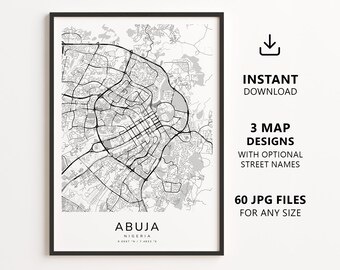 Abuja, Nigeria Map Printable – Digital Download City Map Wall Art, Minimalist Street Map Poster