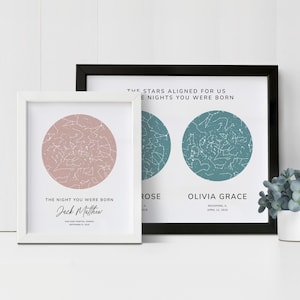 Les étoiles la nuit de votre naissance | Carte de la constellation personnalisée pour les nouveaux parents, souvenir de bébé personnalisé, décoration de chambre d'enfant unique ou cadeau