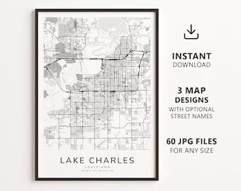 Lake Charles, Louisiana Map Printable – Digital Download City Map Wall Art, Minimalist Street Map Poster