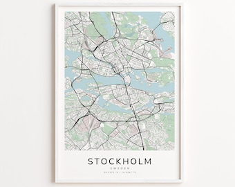Stockholm Sweden Map Print – Detailed Street Map Wall Art, Modern City Map Poster, Home Wall Decor