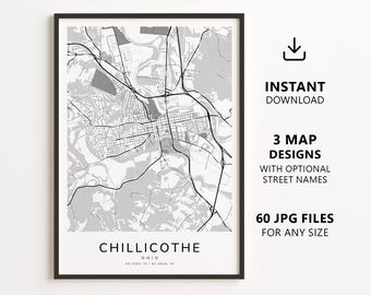 Chillicothe, Ohio Map Printable – Digital Download City Map Wall Art, Minimalist Street Map Poster