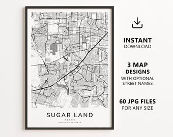 Sugar Land, Texas Map Printable – Digital Download City Map, Minimalist Street Map Wall Art