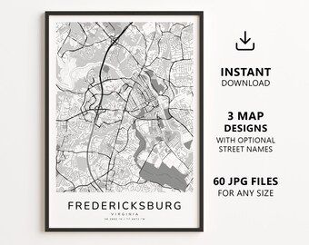 Fredericksburg, Virginia Map Printable – Digital Download City Map Wall Art, Minimalist Street Map Poster