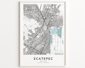 Ecatepec Mexico Map Print – Detailed Street Map Wall Art, Modern City Map Poster, Travel Decor Gift