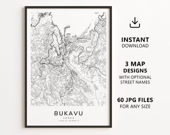 Bukavu, Congo Map Printable – Digital Download City Map, Minimalist Street Map Wall Art