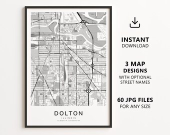 Dolton, Illinois Map Printable – Digital Download City Map Wall Art, Minimalist Street Map Poster
