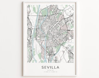 Sevilla Spain Map Print – Detailed Street Map Wall Art, Modern City Map Poster, Travel Decor Gift