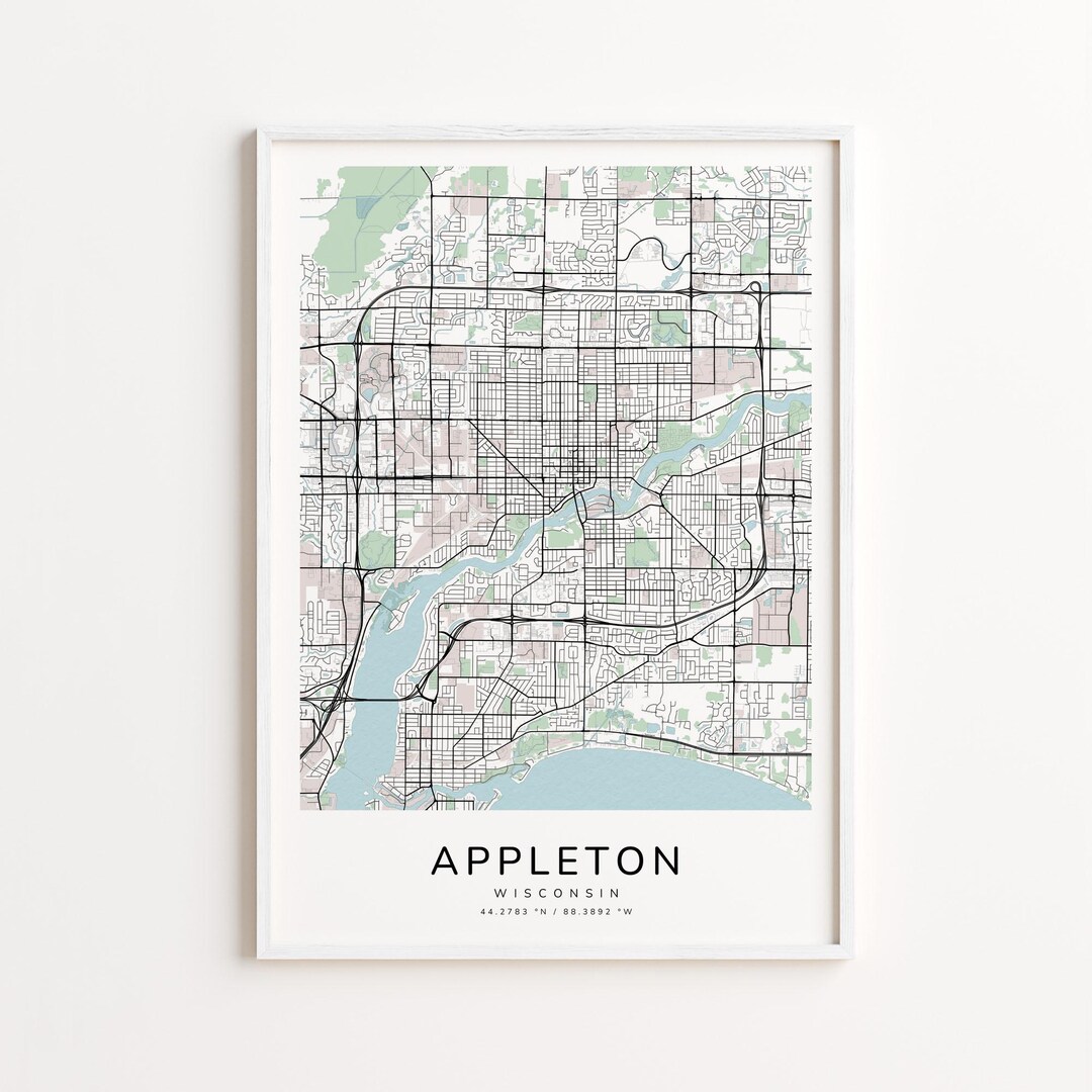 Appleton Wisconsin Map Print – Detailed Street Map Wall Art, Modern ...