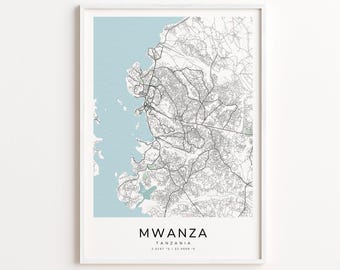 Mwanza Tanzania Map Print – Detailed Street Map Wall Art, Modern City Map Poster, Home Wall Decor