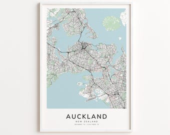 Auckland New Zealand Map Print – Detailed Street Map Wall Art, Modern City Map Poster, Travel Decor Gift