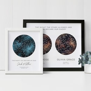 Les étoiles la nuit où vous êtes devenu mon père | Cadeau personnalisé carte des étoiles pour père et fille | Cadeau fête des pères offert par les enfants