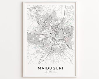 Maiduguri Nigeria Map Print – Detailed Street Map Wall Art, Modern City Map Poster, Home Wall Decor