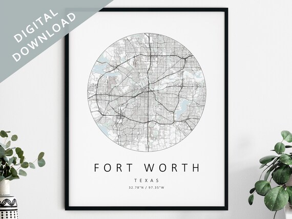 Fort Worth Map Print Map of Fort Worth Fort Worth Texas - Etsy