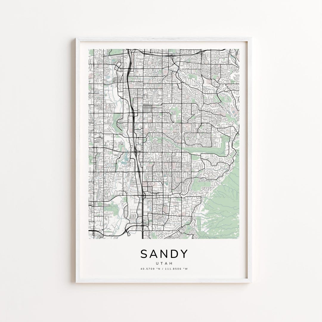 Sandy Utah Map Print – Detailed Street Map Wall Art, Modern City Map ...