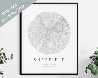 Sheffield Map Print | Map Of Sheffield | Sheffield England City Map Art | Sheffield Poster | Sheffield Print | Sheffield Wall Art