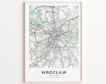 Wrocław Poland Map Print – Detailed Street Map Wall Art, Modern City Map Poster, Home Wall Decor