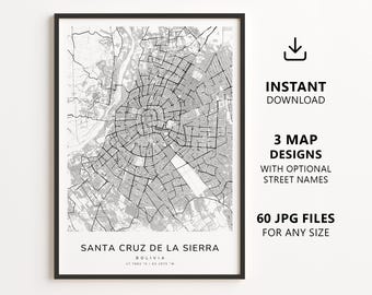 Santa Cruz de la Sierra, Bolivia Map Printable – Digital Download City Map Wall Art, Minimalist Street Map Poster