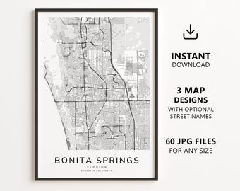 Bonita Springs, Florida Map Printable – Digital Download City Map, Minimalist Street Map Wall Art