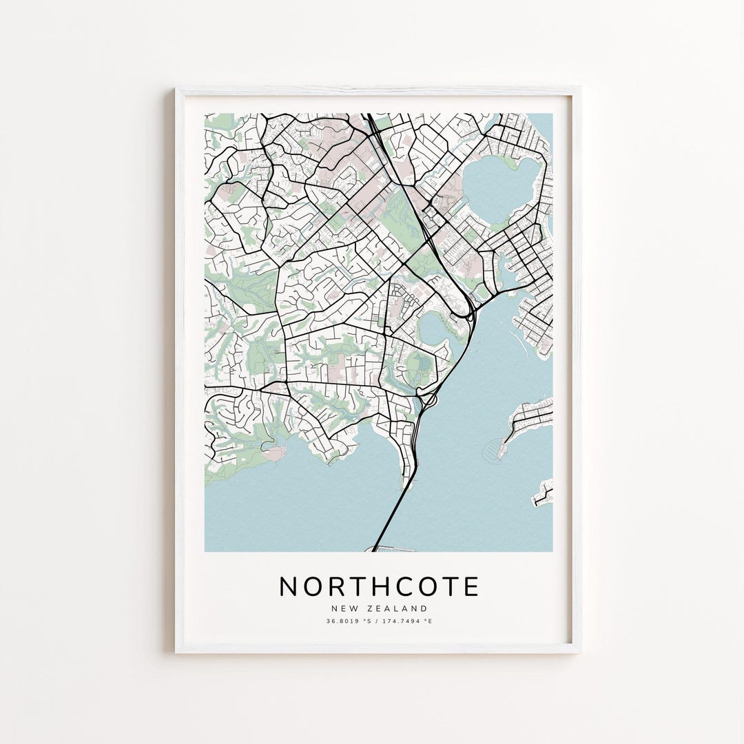 Northcote Rd Maps Northcote New Zealand Map Print – Detailed Street Map Wall Art, Modern ...