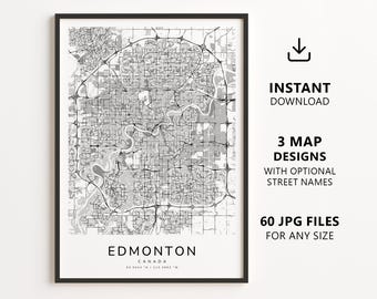 Edmonton, Canada Map Printable – Digital Download City Map, Minimalist Street Map Wall Art