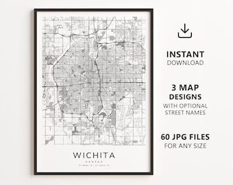 Wichita, Kansas Map Printable – Digital Download City Map, Minimalist Street Map Wall Art