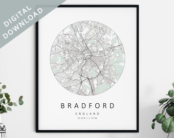 | d’impression de carte de Bradford Carte de Bradford | Bradford Angleterre Carte de la ville Art | | d’affiches de Bradford Bradford Print DIGITAL DOWNLOAD | Art mural de Bradford
