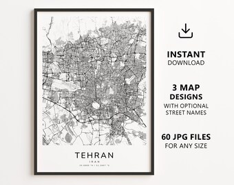 Tehran, Iran Map Printable – Digital Download City Map Wall Art, Minimalist Street Map Poster