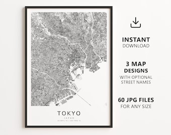 Tokio, Japan – Stadtplan zum Ausdrucken – Digitaler Download, minimalistische Straßenkarte als Wandbild