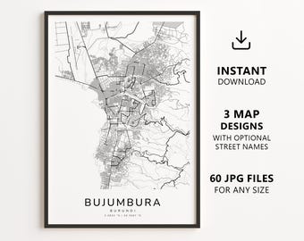 Bujumbura, Burundi Map Printable – Digital Download City Map, Minimalist Street Map Wall Art