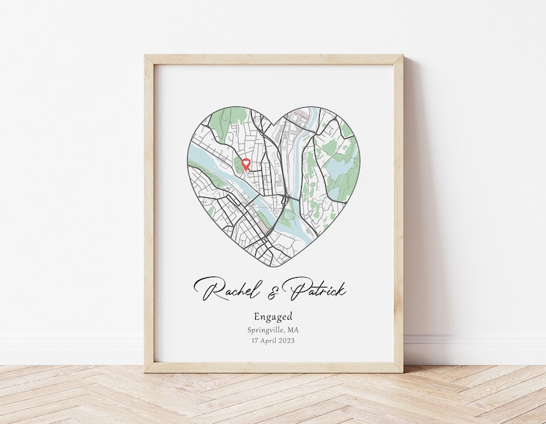 Mockup map print example. Map is displayed in a birch frame on a white wall.
The example pictures are in portrait.