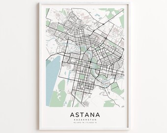 Astana Kazakhstan Map Print – Detailed Street Map Wall Art, Modern City Map Poster, Travel Decor Gift