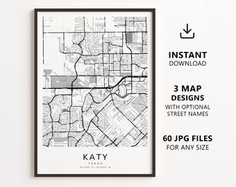 Katy, Texas Map Printable – Digital Download City Map Wall Art, Minimalist Street Map Poster