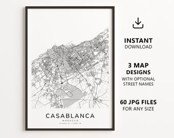 Casablanca, Morocco Map Printable – Digital Download City Map Wall Art, Minimalist Street Map Poster