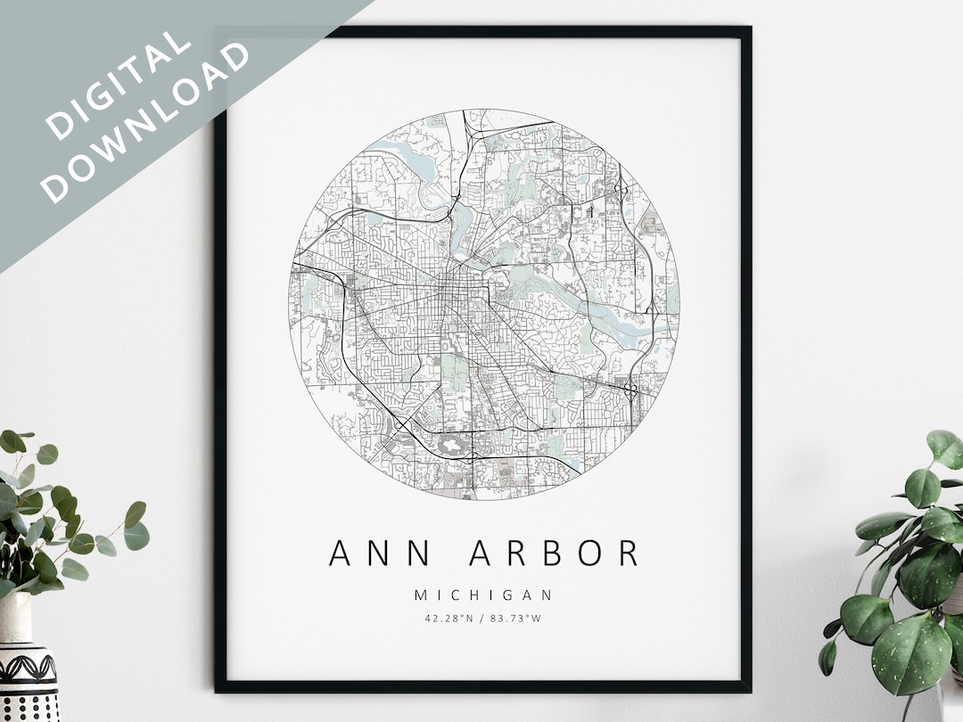 Ann Arbor Map Print Map of Ann Arbor Ann Arbor Michigan City Map Art