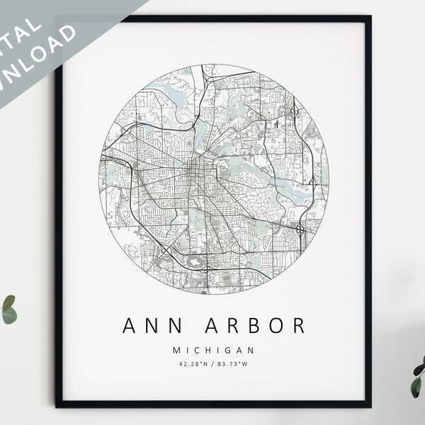 Ann Arbor Map Print | Map Of Ann Arbor | Ann Arbor Michigan City Map Art | Ann Arbor Poster | Ann Arbor Print | Ann Arbor Wall Art