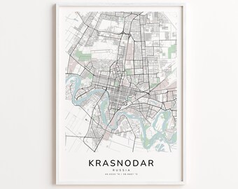 Krasnodar Russia Map Print – Detailed Street Map Wall Art, Modern City Map Poster, Travel Decor Gift