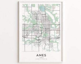 Ames Iowa Map Print – Detailed Street Map Wall Art, Modern City Map Poster, Home Wall Decor