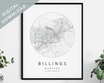 Billings Map Print | Map Of Billings | Billings Montana City Map Art | Billings Poster | Billings Print DIGITAL DOWNLOAD | Billings Wall Art