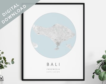 | d’impression de carte de Bali Carte de Bali | Bali Indonésie Carte de la ville Art | | d’affiches de Bali Bali Print DIGITAL DOWNLOAD | Art mural de Bali