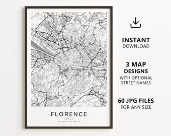 Florence, Italy Map Printable – Digital Download City Map, Minimalist Street Map Wall Art